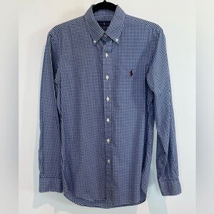 Ralph Lauren Navy Checkered Button Down Shirt- Custom Fit Small